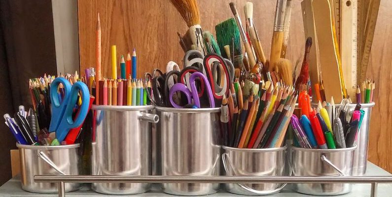 Crafts - Pencils in Stainless Steel Bucket
