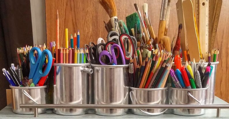 Crafts - Pencils in Stainless Steel Bucket