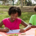 Eco-Friendly Crafts - A Young Girl and Boy Writing and Drawing on Papers at the Table