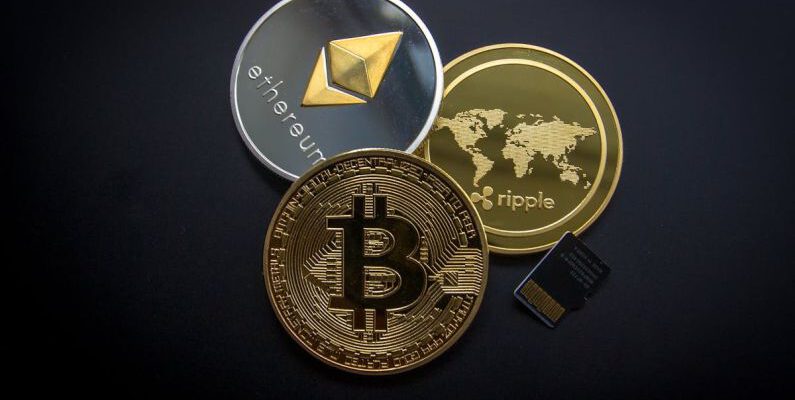 Cryptocurrency - Ripple, Etehereum and Bitcoin and Micro Sdhc Card